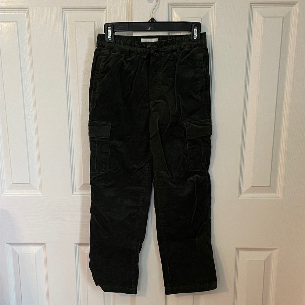 Abercrombie Kids baggy pull-on corduroy cargo pants dark green